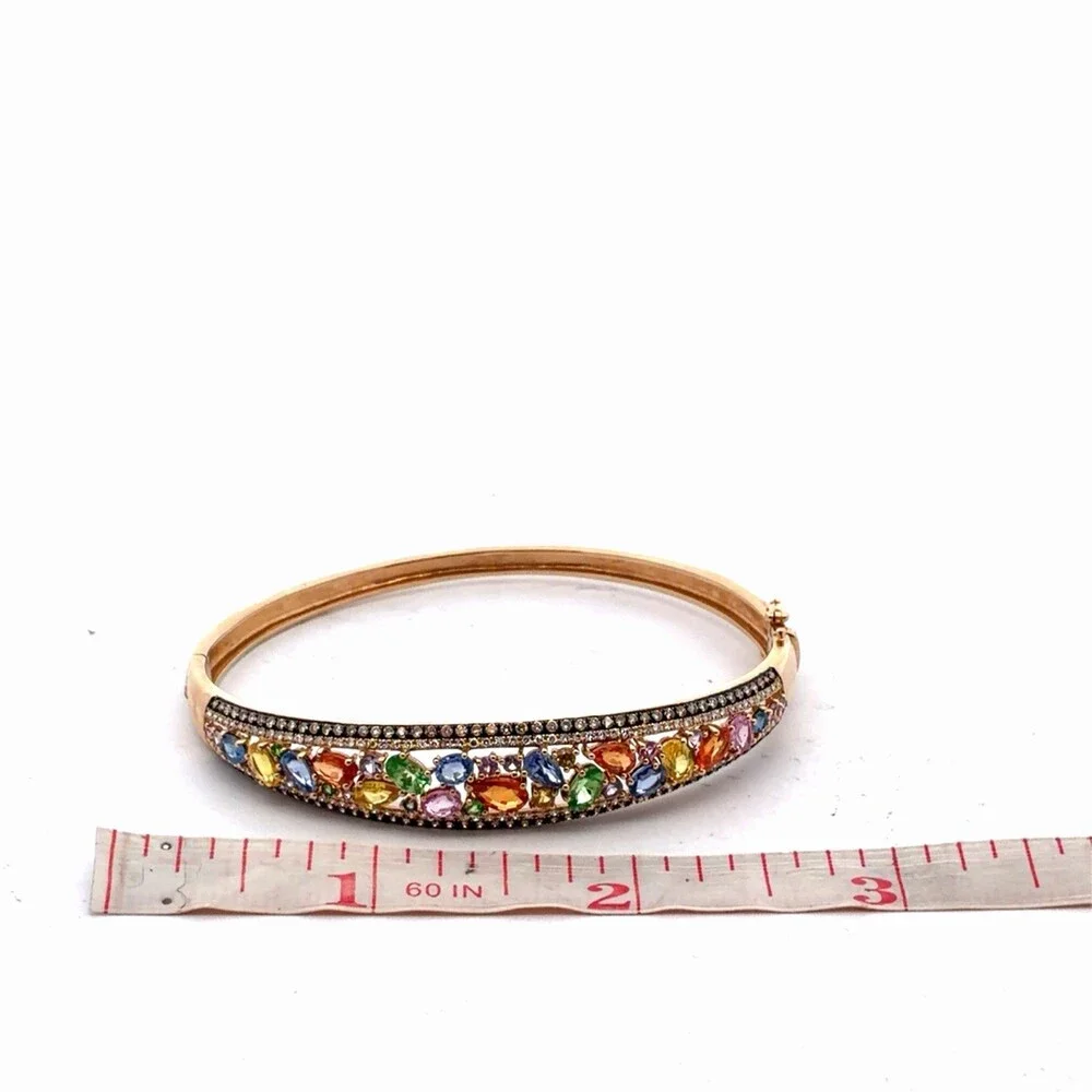 EFFY Watercolors 14K Ylw Gold Multicolor Sapphire Diamond Hinged Cuff Bracelet